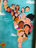 Mapa ilustrado "Mujeres Latinoamericanas"